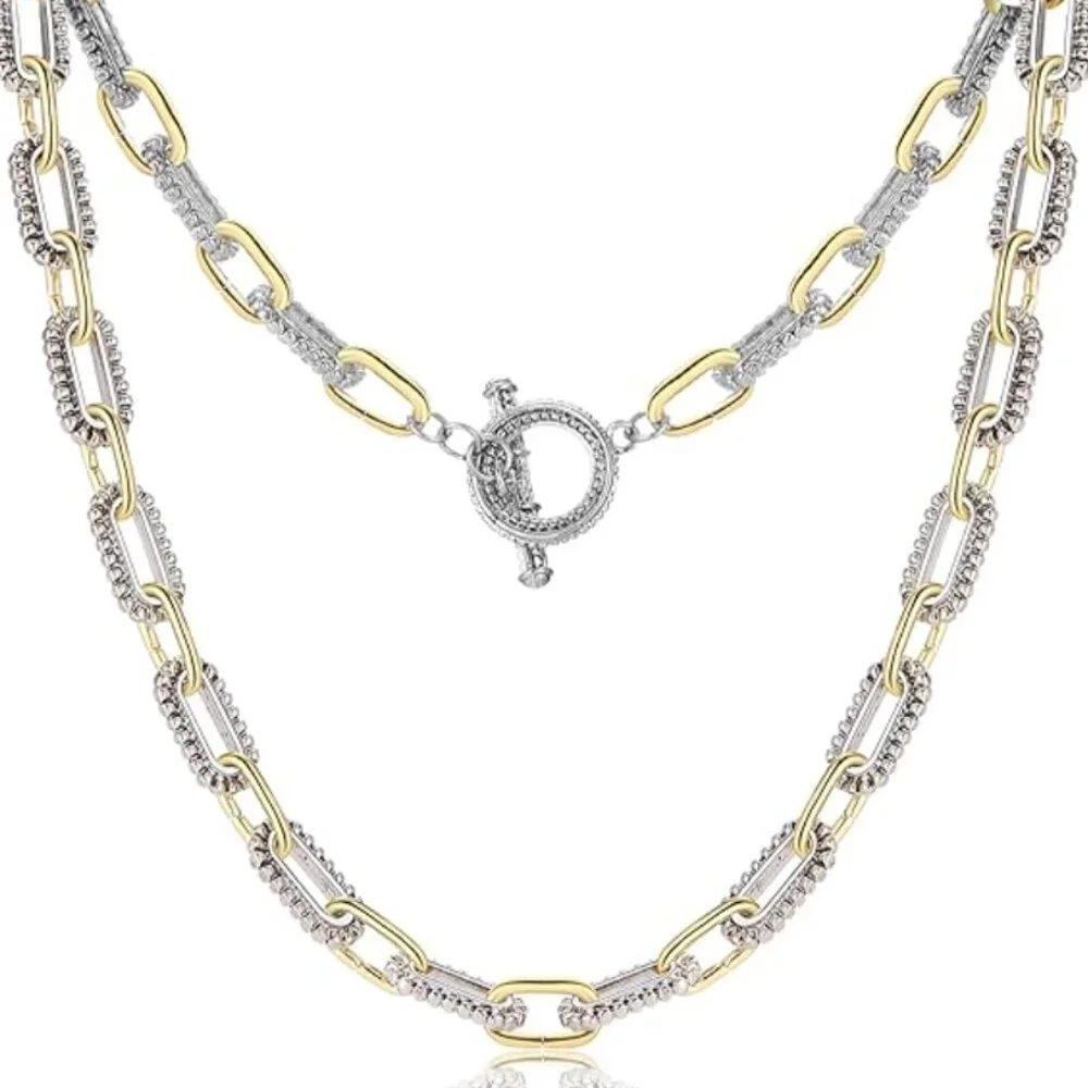 18k Gold Plated Double Twist Wire Gold and Silver 2 Tone Chain Necklaces